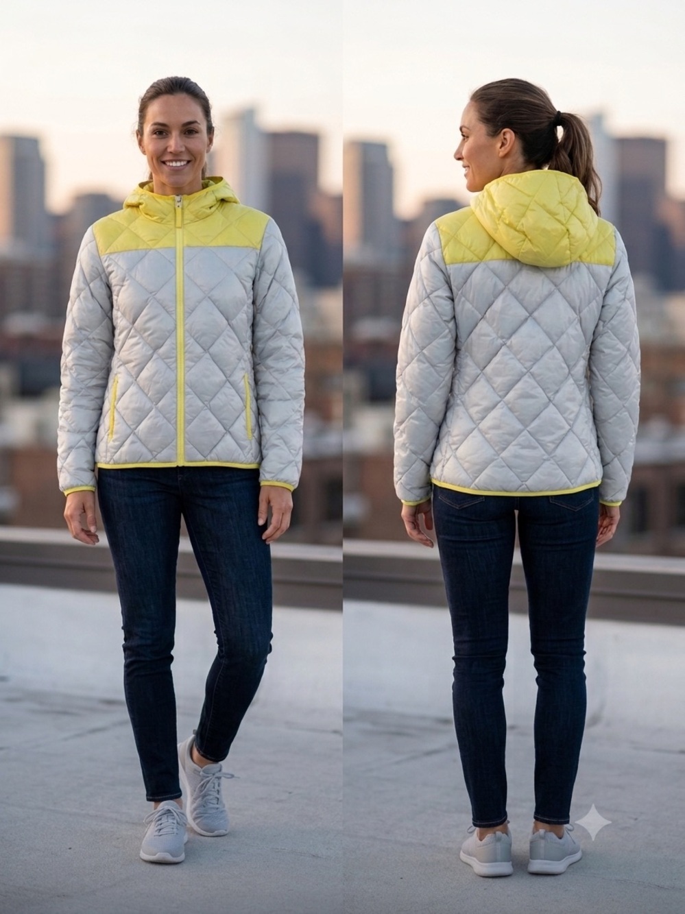 Eddie Bauer 1936 Skyliner Down Jacket Gray Yellow L NWOT Excellent Condition